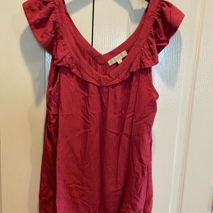 Loft Sleeveless Dusty Rose Ruffled Collar Top XXL